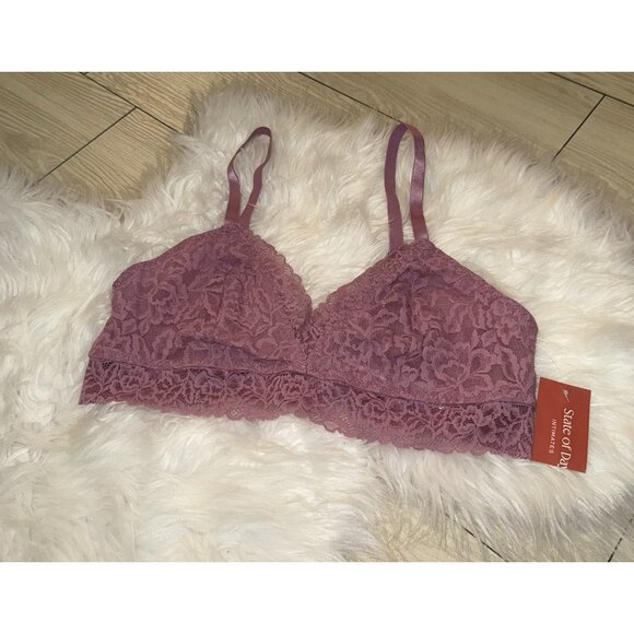 State of Day Womens Lace Bralette Bra Wire Free S Small Mauve Orchid New Nwt - Picture 1 of 6